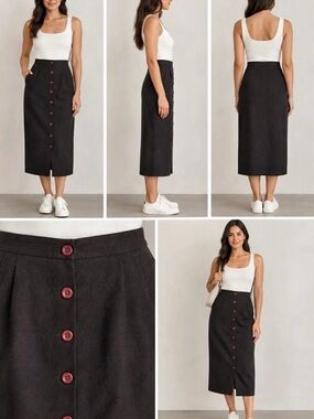 Vintage Womens Francess & Rita Brown Button-Front Midi Skirt Size 12